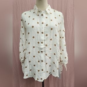 Lumière Collared Button Rexlax Fit Sleeve Tie Top-(Large)